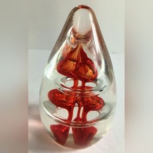 3D Red Drop Swirl Art Glass Paperweight